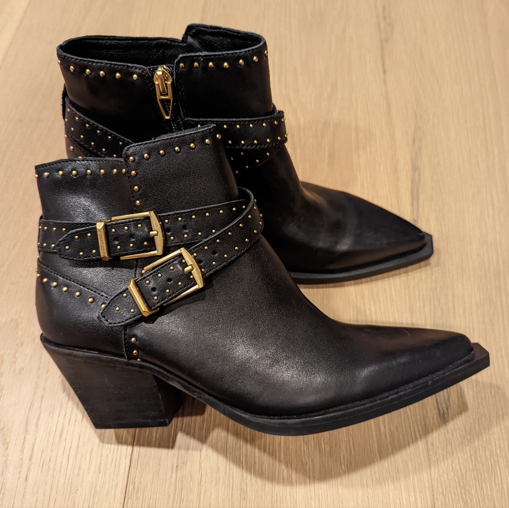 Dolce Vita Black Ankle Boots with Gold Studs
